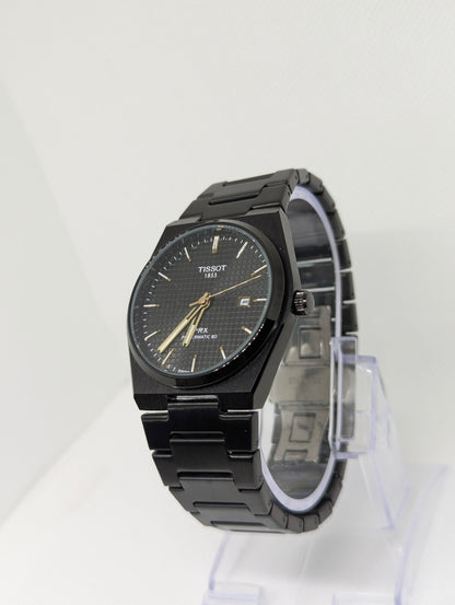 Men’s Full Black Stainless Steel Watch with Textured Dial