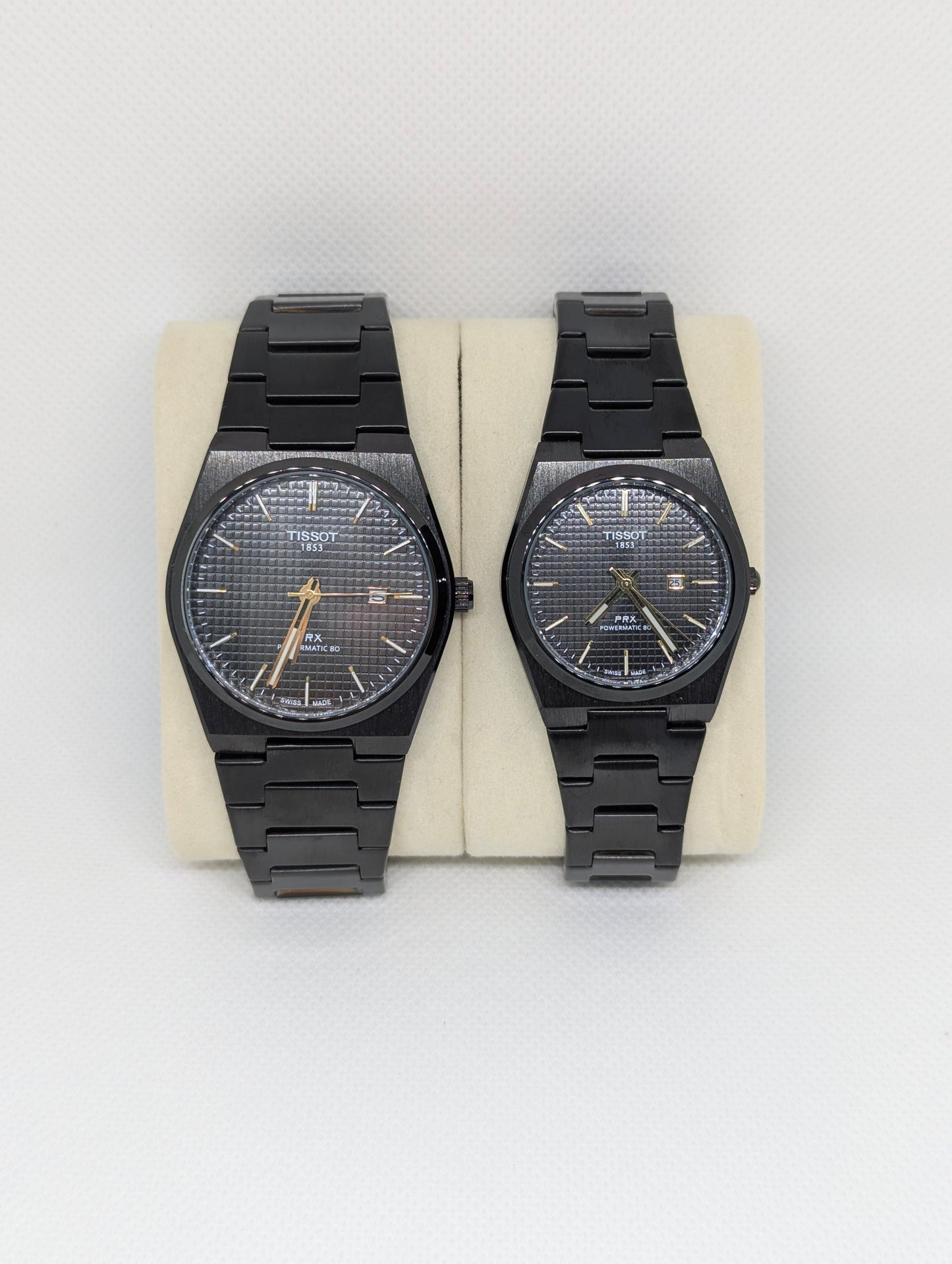 Couple’s Full Black Stainless Steel Watches with Textured Dials