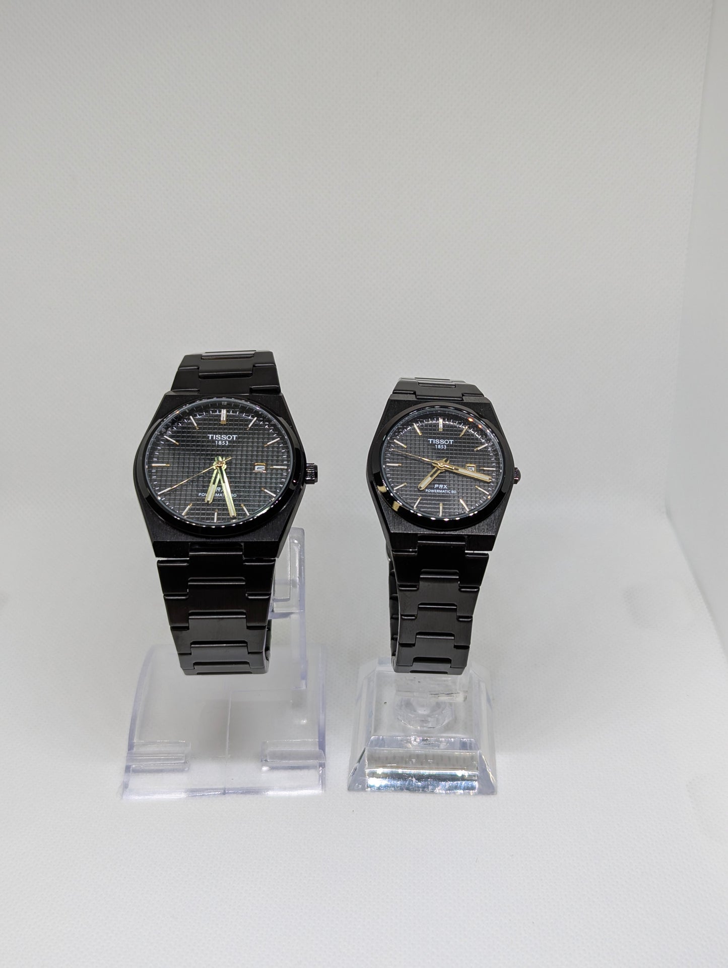 Couple’s Full Black Stainless Steel Watches with Textured Dials