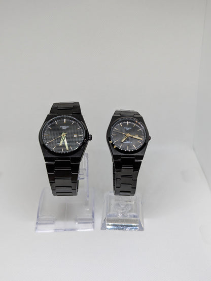 Couple’s Full Black Stainless Steel Watches with Textured Dials