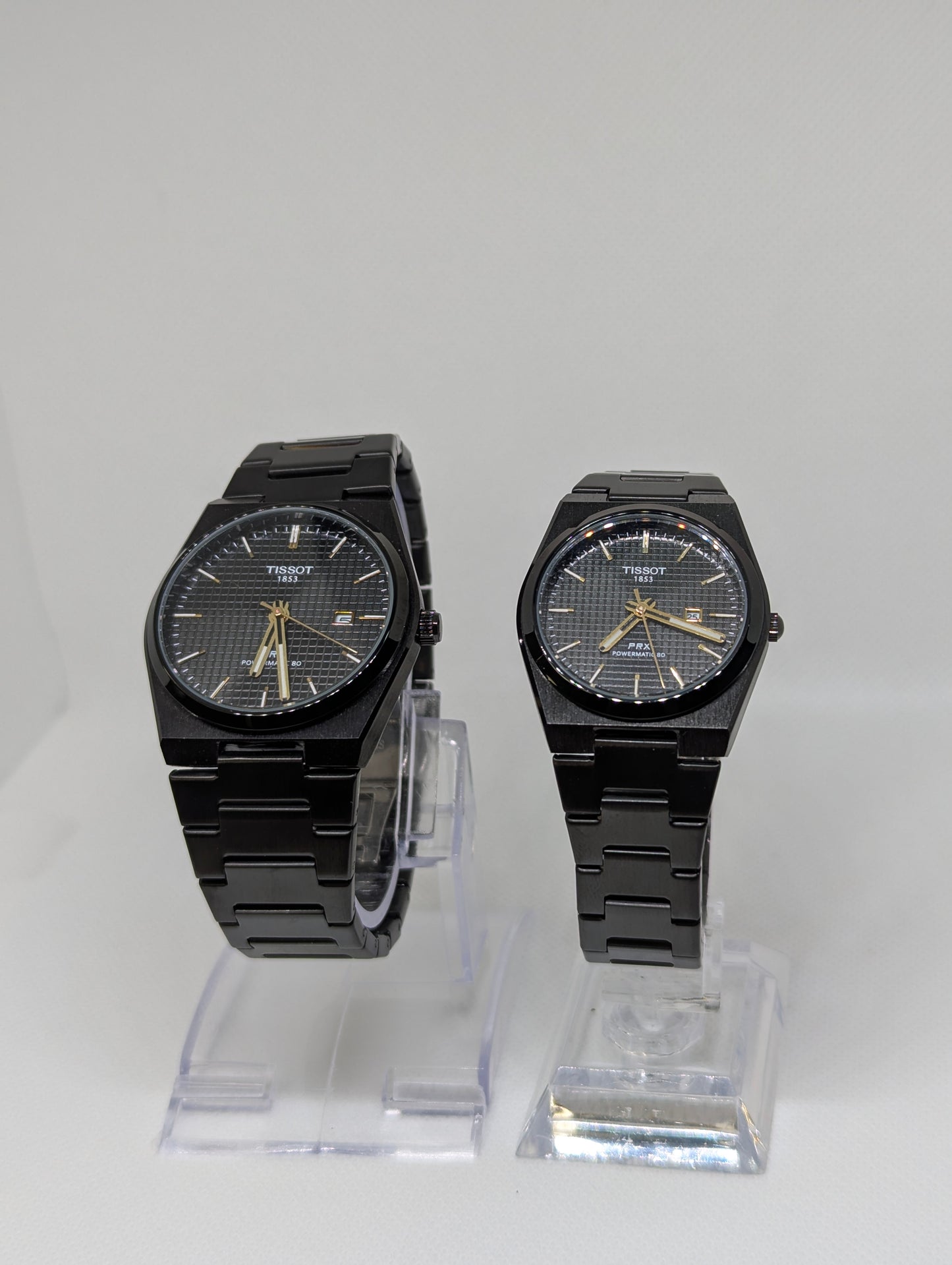 Couple’s Full Black Stainless Steel Watches with Textured Dials