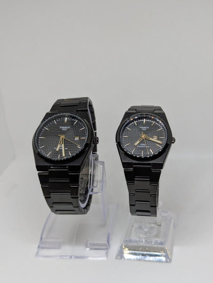 Couple’s Full Black Stainless Steel Watches with Textured Dials