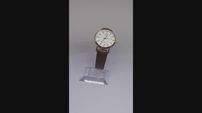 Classic Watch with White Dial & Brown Leather Strap