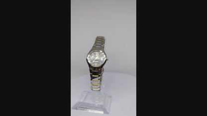 Fitron Quartz Two Tone Ladies Watch with Black Dial & Crystal Markers